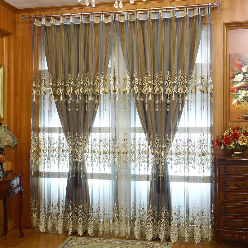 Upscale Polyester Cotton and Organza European Classical Custom Curtain Sets for Living Room Bedroom