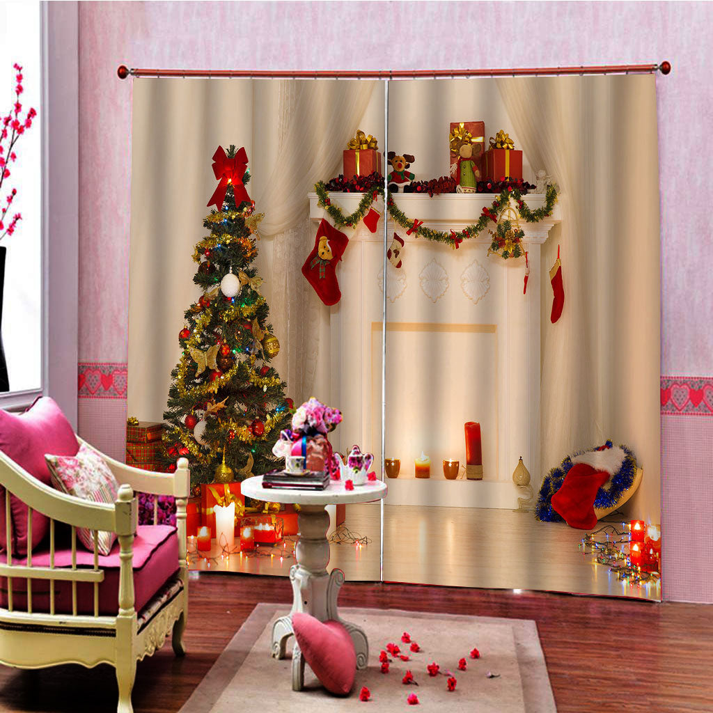 Christmas Theme Thick Fabric Blackout and Festival Decorative 3D Curtains Backdrop