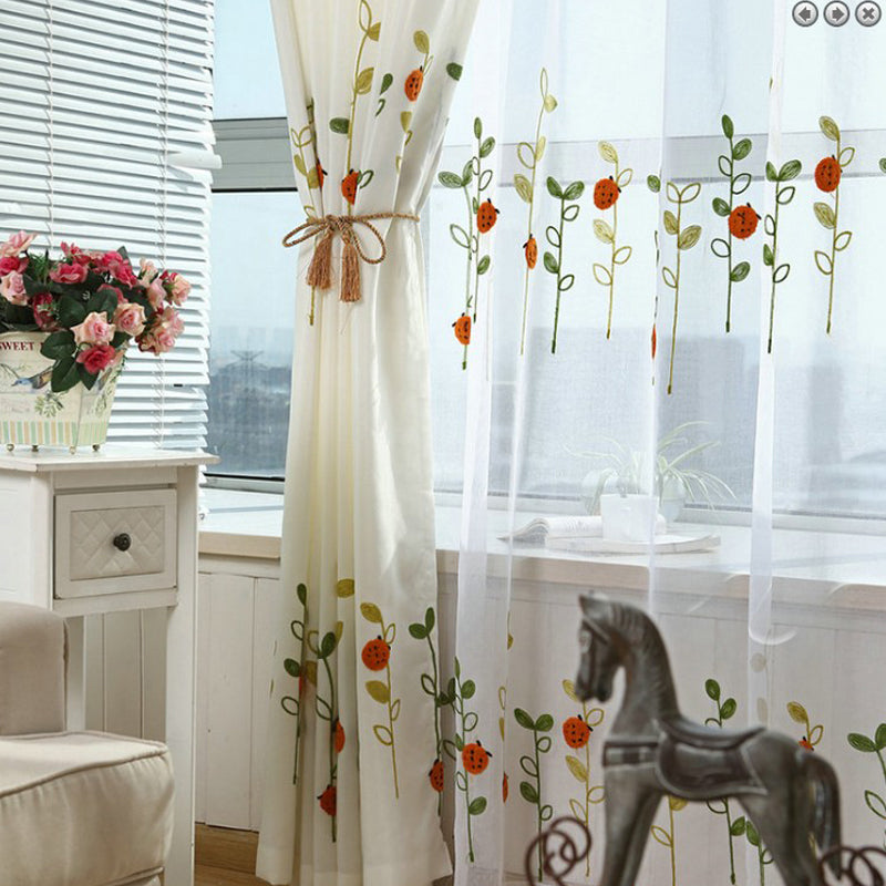 Rural Pastoral Little Ladybug Pattern Embroidered Curtains Advanced Custom Curtains for Kids Bedding Room