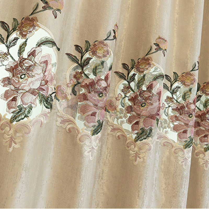 European Floral Blackout Curtains Noble and Elegant Valance Sheer Embroidered Chenille Window Custom Grommet Curtains Living Room Bedroom Decoration