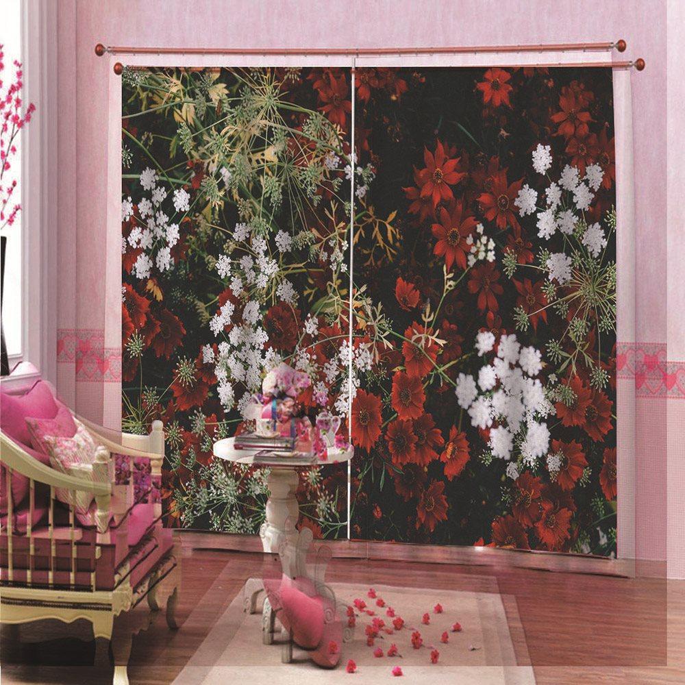 Black 3D Floral Curtains Red and White Flower 2 Panels Drapes for Living Room Bedroom Decoration No Pilling No Fading No off-lining Polyester