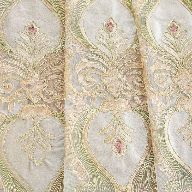 Chenille luxury Blackout Curtains Tulle Elegant Beige European Embroidery Window Curtains Sheer for Living Room Bedroom Set of 2 Panels