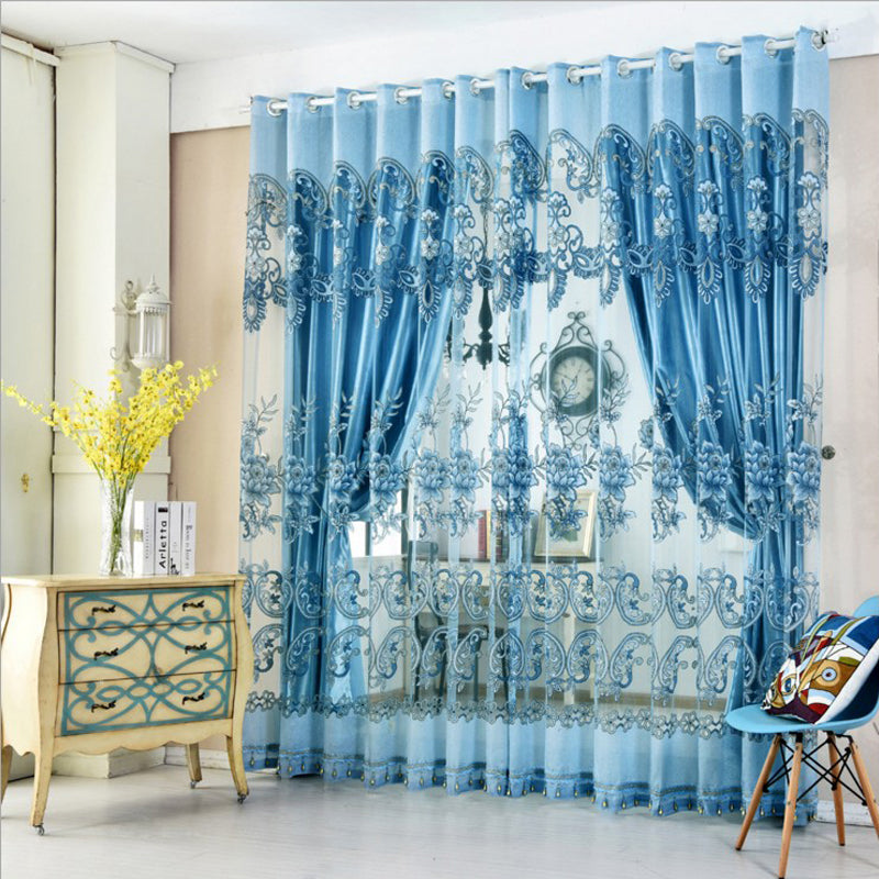 Heat Insulation Feature Jacquard Technics Polyester Material Plant Pattern Curtain Sets