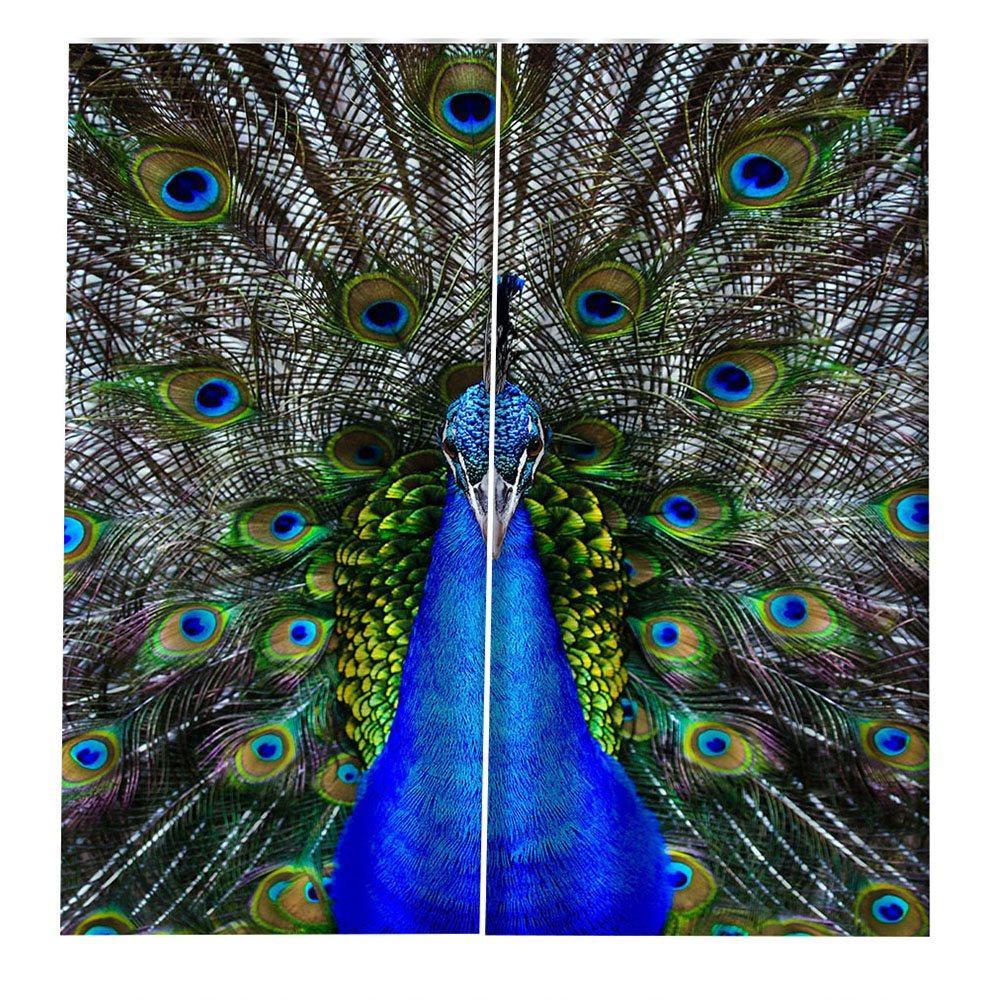 3D Print Peacock Window Curtains Polyester Modern Blue Blackout Custom 2 Panels Drapes for Living Room Bedroom No Pilling No Fading No off-lining