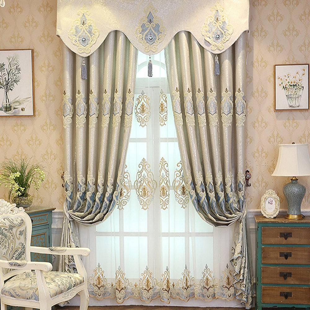 European Elegant Floral Embroidery Baroque Shading Curtains Luxurious Hollow Curtains for Living Room Bedroom Decoration Custom 2 Panels Drapes No Pilling No Fading No off-lining Chenille