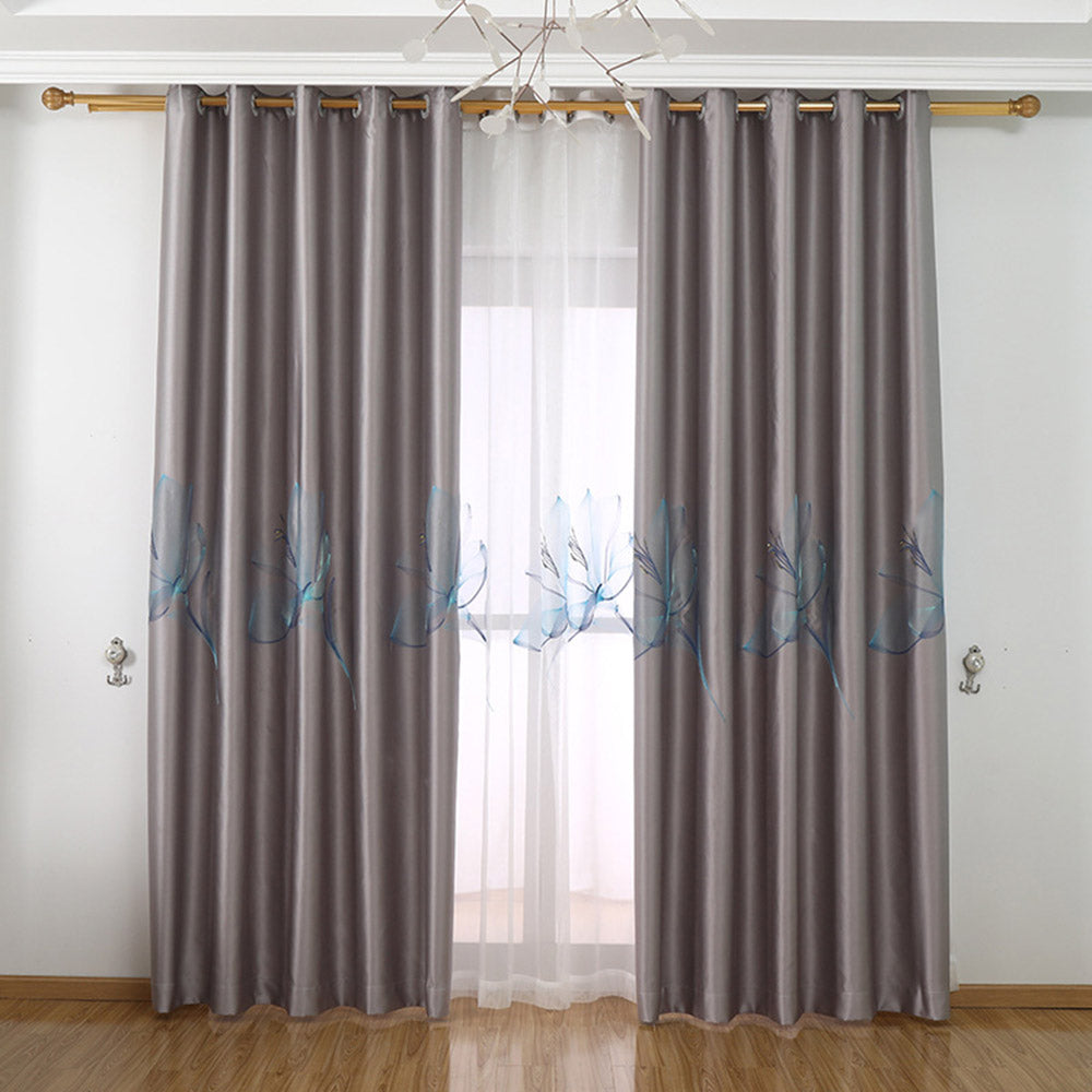 Modern Style Gray Blackout Curtains  Embroidered Sheer Curtains for Living Room Bedroom Decoration Custom 2 Panels Drapes No Pilling No Fading No off-lining Brocade