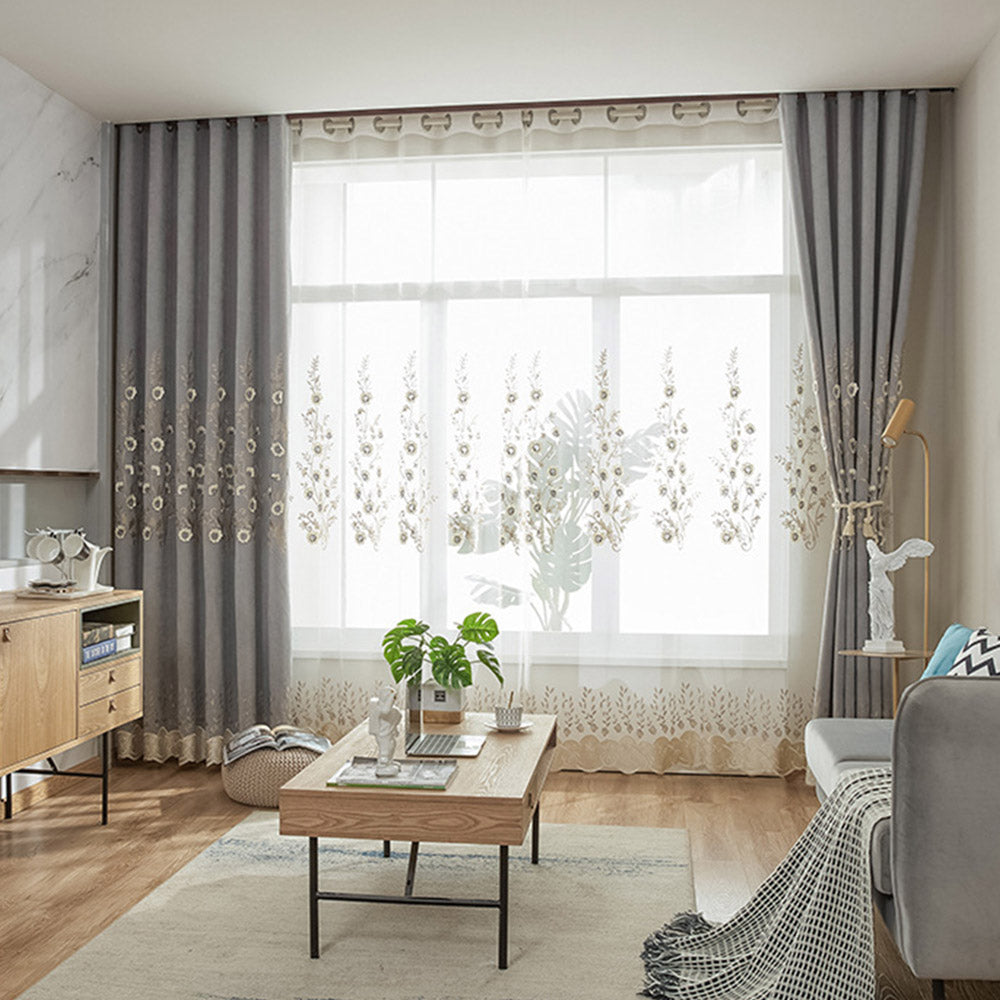 Modern Style Floral Sheer Curtains for Bedroom Living Room Decoration Custom 2 Panels Breathable Voile Drapes No Pilling No Fading No off-lining Polyester