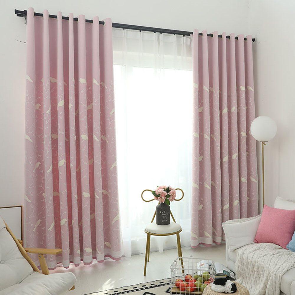 Modern Birds Embroidery Curtain Sets Sheer and Lining Blackout Curtain for Living Room Bedroom Decoration No Pilling No Fading No off-lining