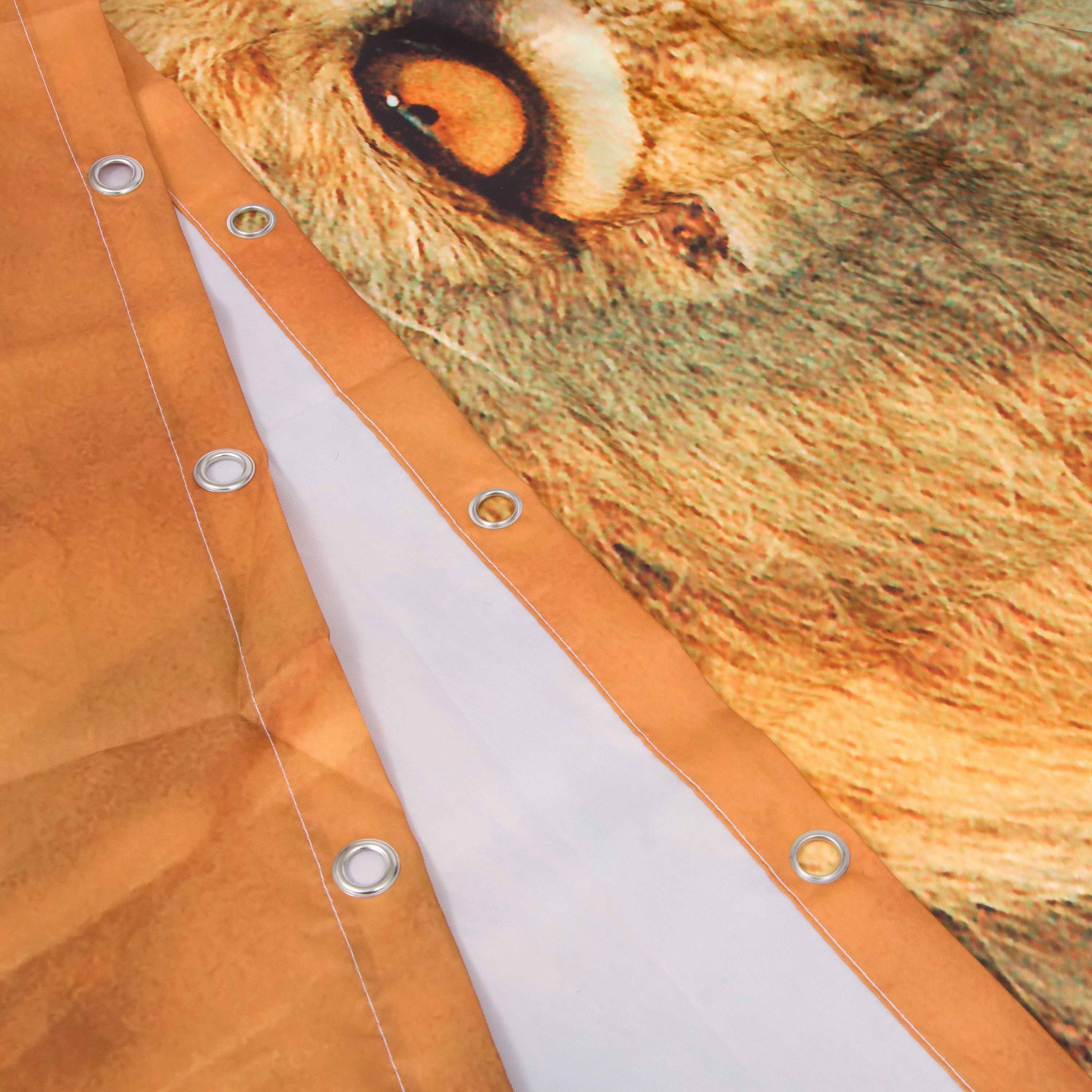 3D Lion Printed Polyester Light Brown Bathroom Shower Curtain