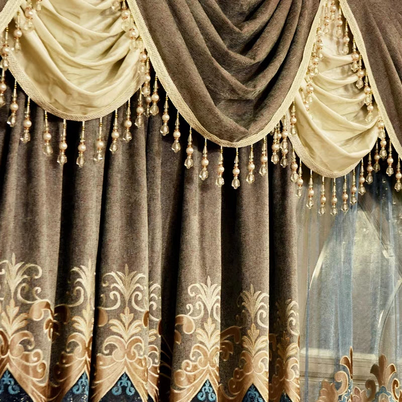 Blackout Luxury Beaded Curtains Drapes Classical Shading Curtain Sheer Waterfall Valance for Living Room Bedroom Window Curtains No Pilling No Fading No off-lining