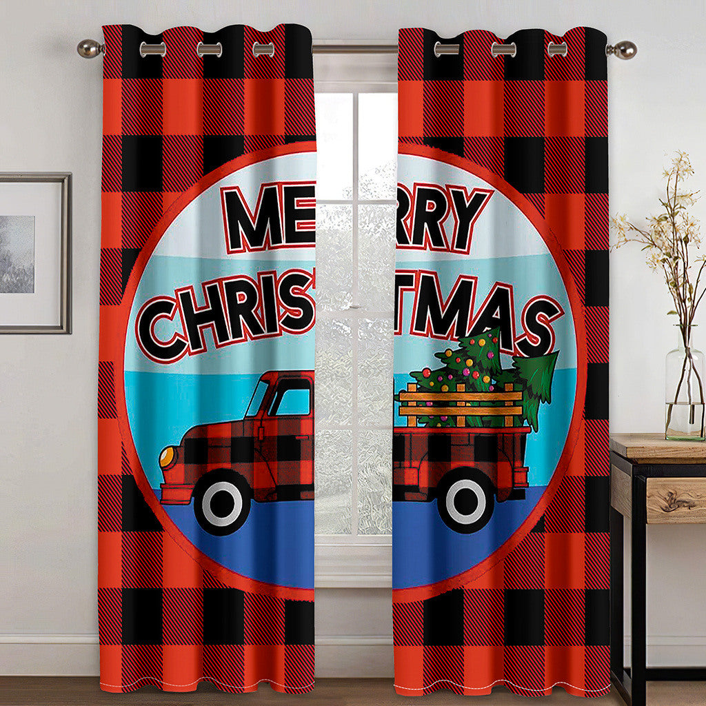 Plaid Christmas Curtains Car Red and Black Home Decor Grommet Window Curtain Panels for Kitchen Living Room Bedroom Window Treatment Drapes