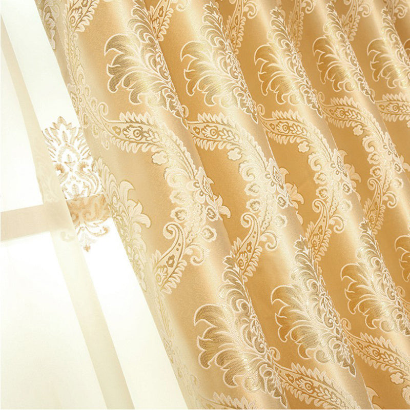 Elegant Embroidery Blackout Curtains Drapes Classic Shading Curtain Sheer Valance Luxury Golden for Living Room Bedroom Window Curtains No Pilling No Fading No off-lining