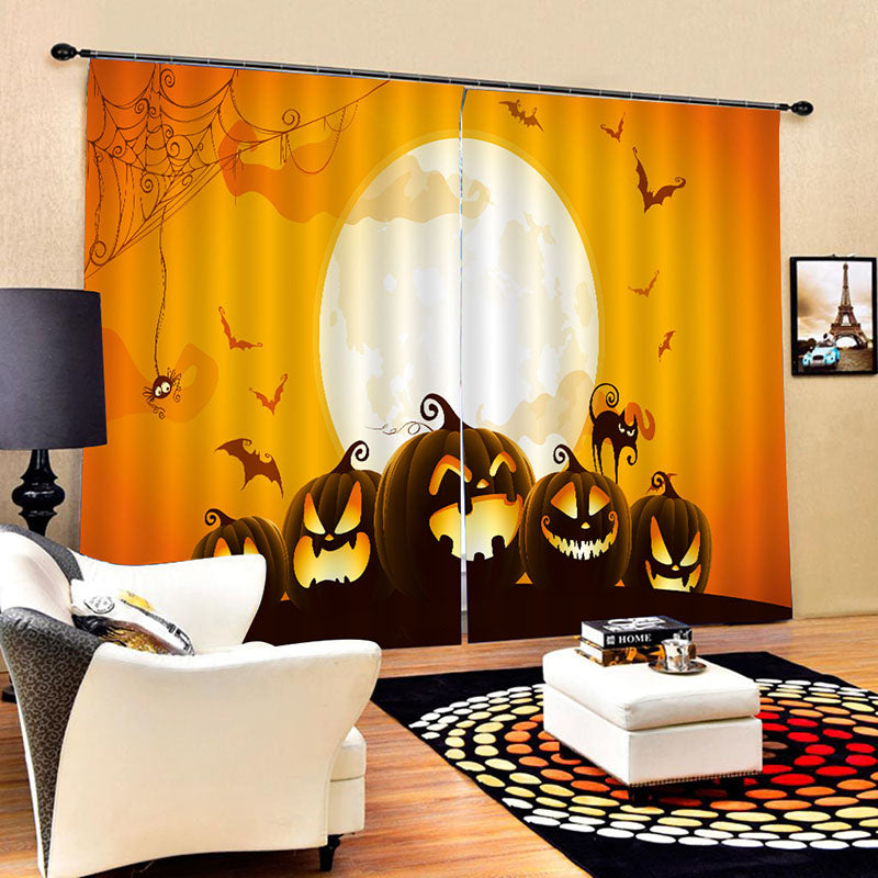 3D Halloween Cartoon Creative Printed Blackout Decoration Window Curtains Custom 2 Panels Drapes No Pilling No Fading No off-lining