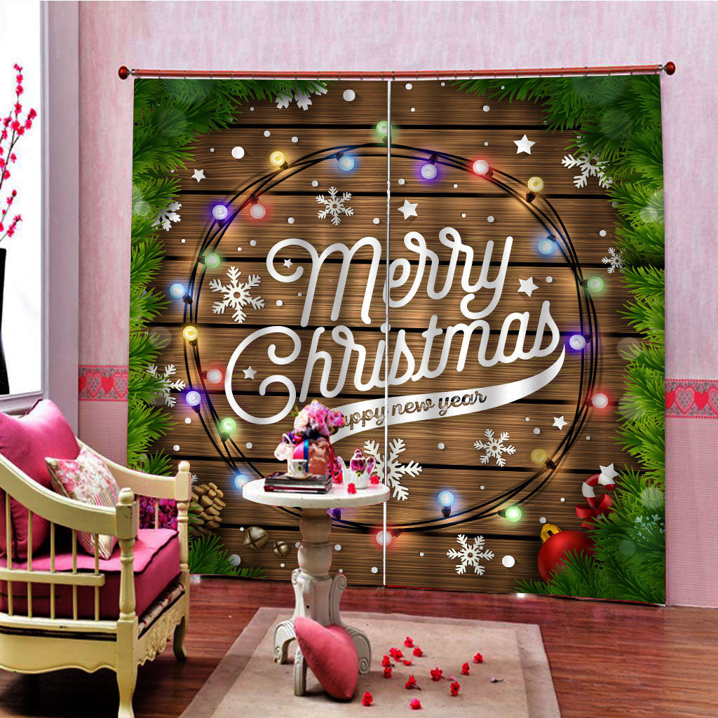 Christmas 3D Digital Print Blackout Living Room Curtain with Wood and Fancy Lantern Pattern