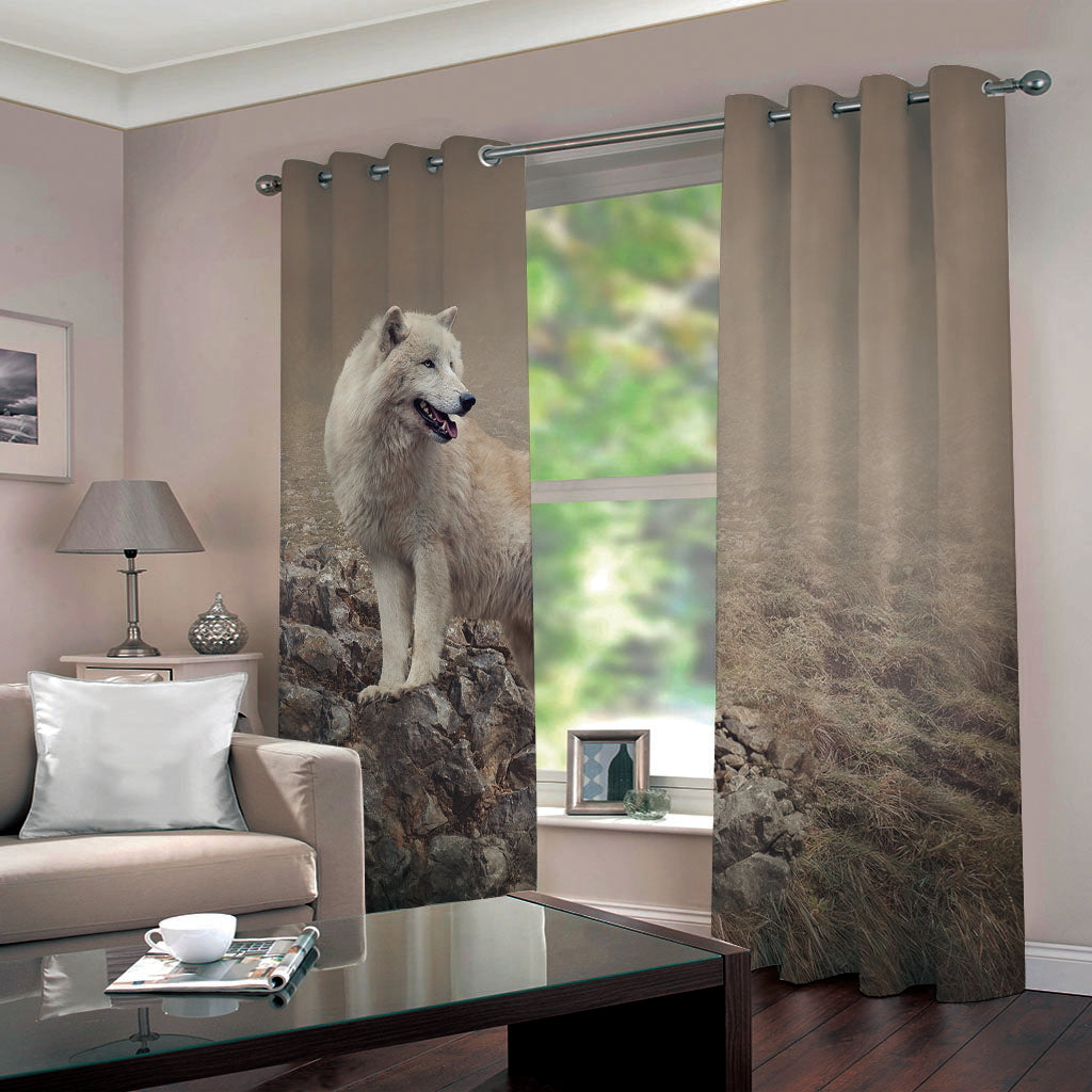 A Wolf On the Rock 3D Painted Decorative Blackout Custom Animal Print Curtains