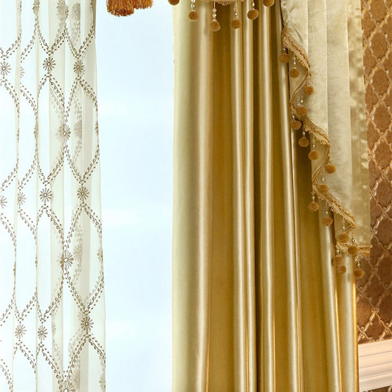 Golden Blackout Curtains Elegant Shading Curtains Valance for Bedroom Living Room Custom Room Darkening Window Curtains 2 Panels Drapes