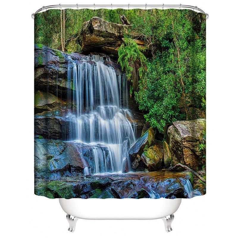 3D Shower Curtain Streams and Waterfall Pattern Bathroom Partition Curtain Set Durable Waterproof Mildew Proof Polyester