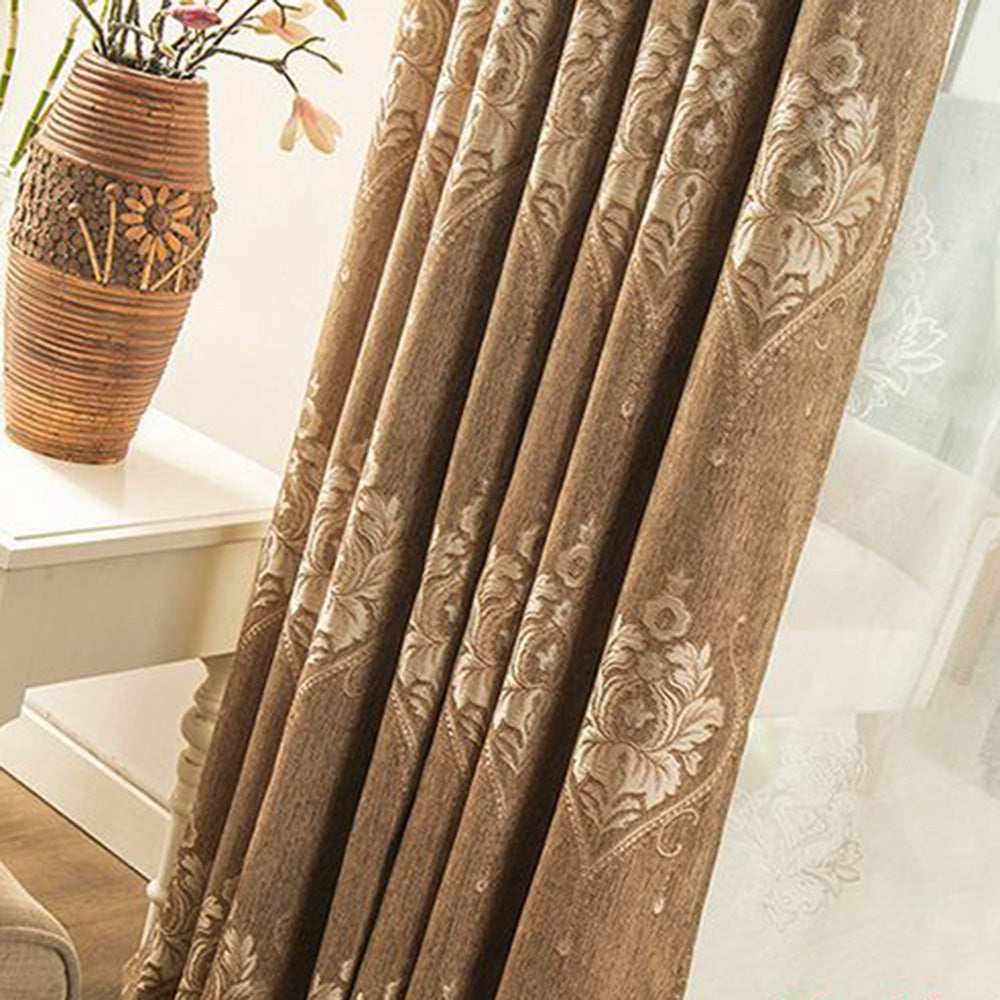 European Style Jacquard Grommet Shading Curtains Chenille Solid Curtain Blackout Custom 2 Panels Drapes for Living Room Bedroom Decoration No Pilling No Fading No off-lining