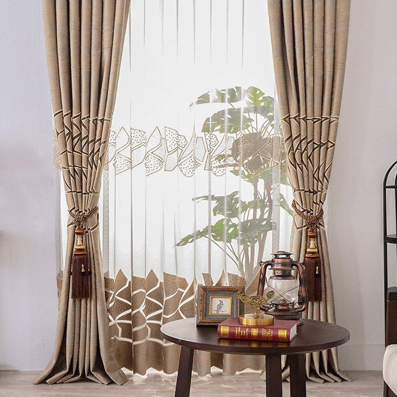 Chenille Blackout Curtains Coffee Elegant Window Curtains for Living Room Bedroom Darkening and Thermal Insulated Grommet Set of 2 Panels