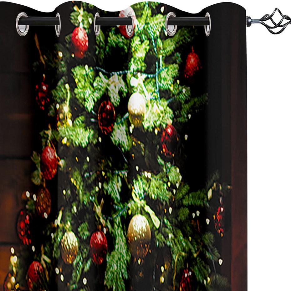 Christmas Gift 3D Window Curtains Santa Claus and Christmas Tree Print Blackout Curtains for Living Room Bedroom Window Drapes Chirstmas 2 Panels Set