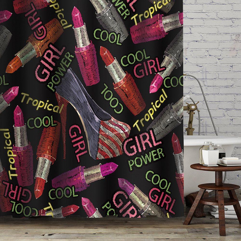 3D Printed Lipstick Pattern Shower Curtain Black Waterproof and Mildewproof Polyester