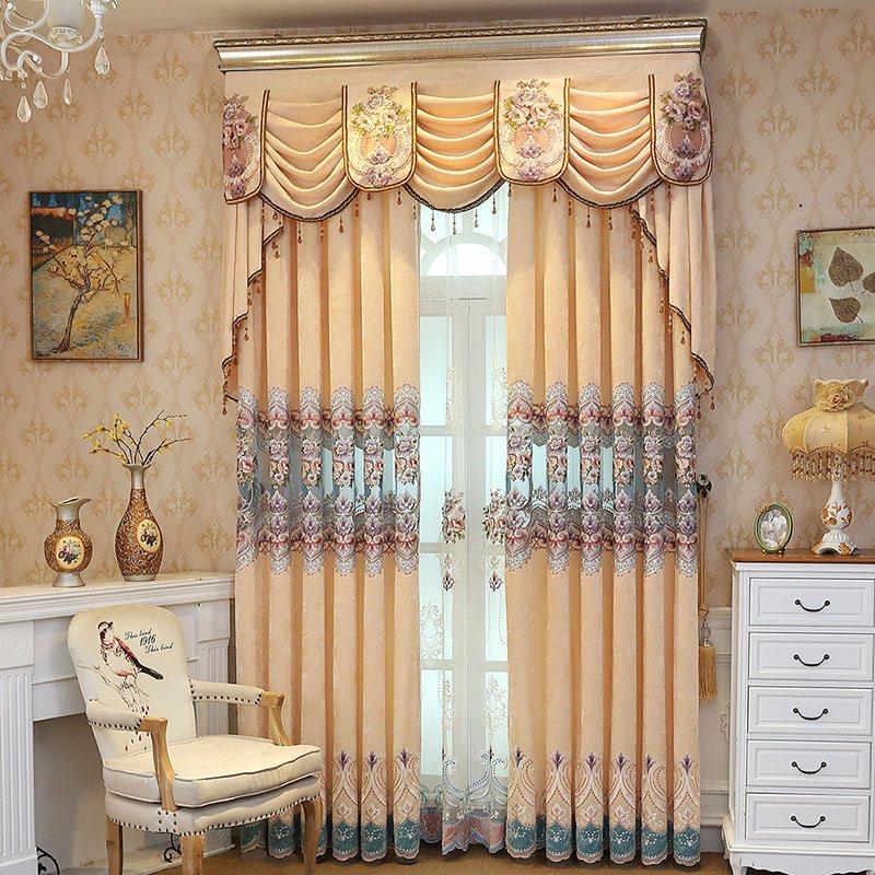 Blackout Curtains Sheer Floral Embroidery Window Curtains Shading Curtains Noble and Elegant Sheer for Living Room Bedroom Decoration Custom 2 Panels Drapes