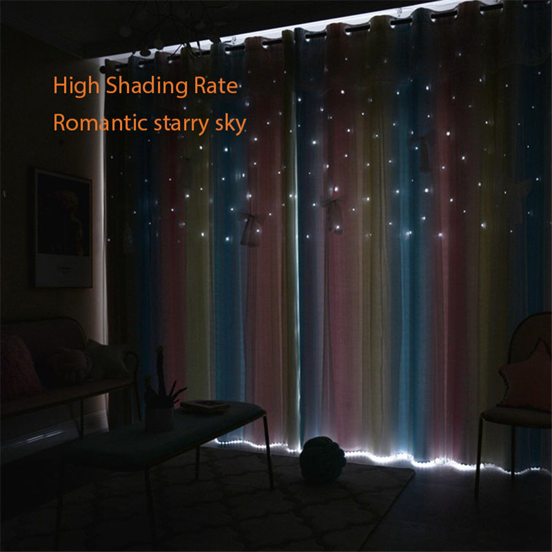 Sweet Stars Blackout Curtains for Bedroom Girls Kids Baby Window Curtain Double Layer Star Cut Out Aesthetic Living Room Decor Wall Home Decorations Curtain 1 Panels