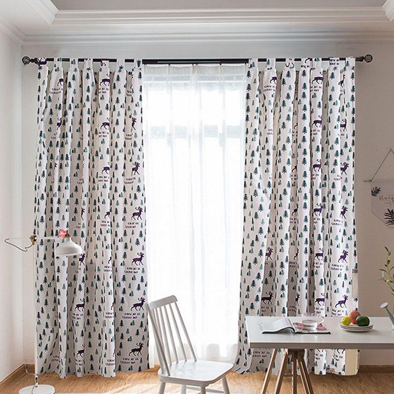 Cartoon Pine Trees Kids Curtain Cotton and Linen Half-shade Curtain Price for 1 Piece