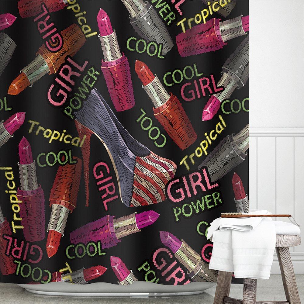 3D Printed Lipstick Pattern Shower Curtain Black Waterproof and Mildewproof Polyester