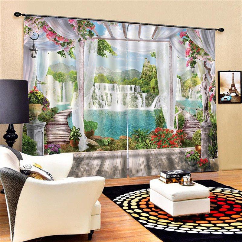 Blackout Creative Window Curtains 3D Scenery Print 260 Gram Weight for Better Shading Effect and Water-Repellent Fabrics Non-PVC