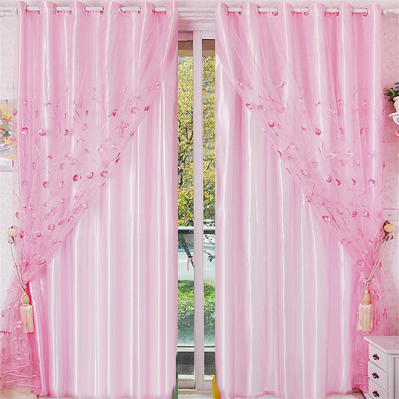 Blackout Polyester Embroidered Dandelions Modern Style 2 Panels Grommet top Curtain Set