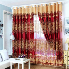 Royal Style Jacquard Beaded Grommet Curtains Polyester Heat Insulation Blackout Curtain Sets No Pilling No Fading No off-lining