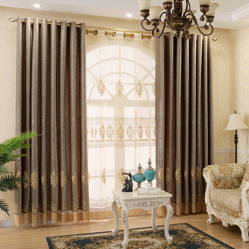 Elegant and Concise European Style 2 Panels Embroidered Flowers Shading Curtain Sheer Grommet Top Curtain