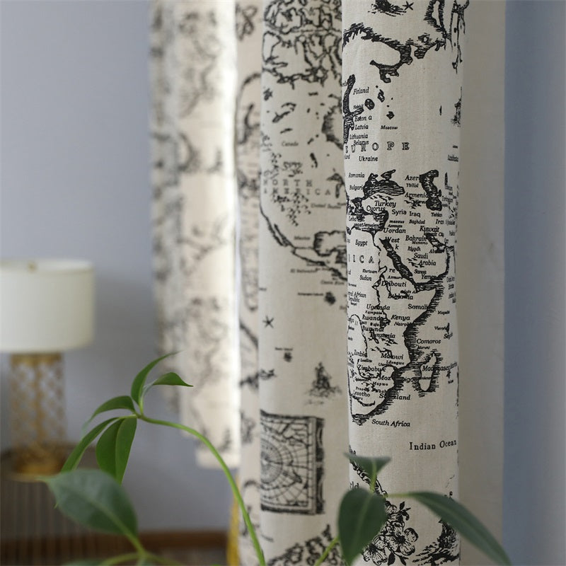 Blackout Map Printed Grommet Top Custom Curtain