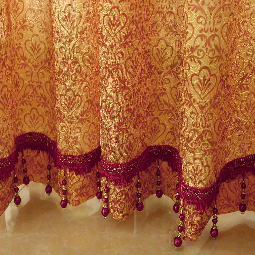 Classical Red Pattern Shading Sheer Beads Polyester Curtain