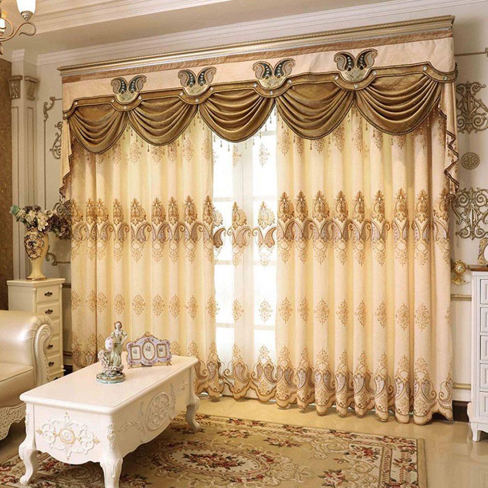 Luxury Elegant Embroidered Shading Curtains Sheer Yellow Blackout Curtain for Living Room Bedroom Custom 2 Panels Drapes