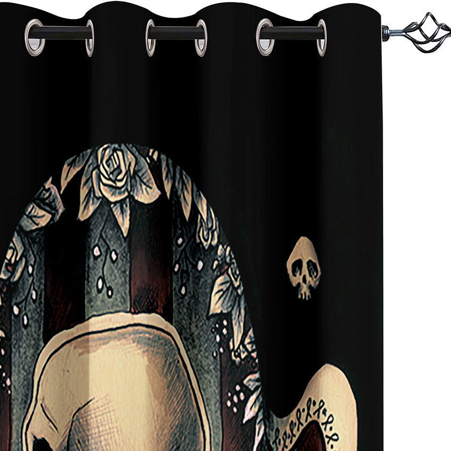 Halloween Skull Couples 3D Printed Blackout Decoration Window Shading Curtains Custom 2 Panels Drapes