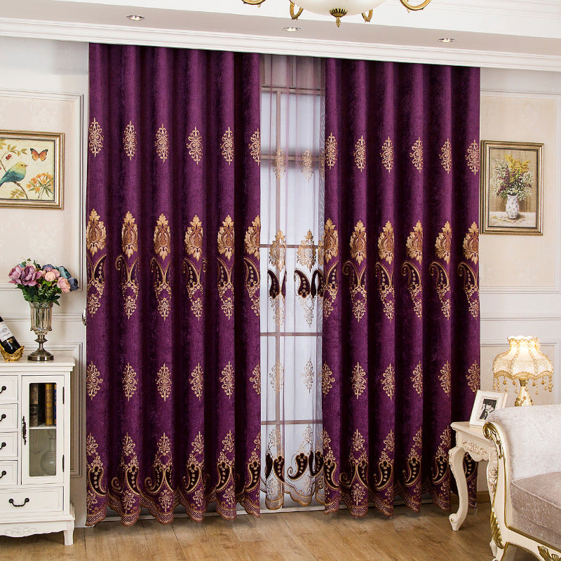 Purple Sheer Curtains Voile Embroidery Sheer Curtains Noble and Elegant for Living Room Bedroom Decoration Custom 2 Panels Drapes Breathable Drapes