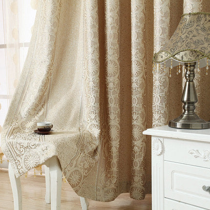 European Style Contemporary Beige Two Panels Custom Sheer Curtains Polyester Net Drapes for Bedding Living Room