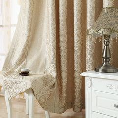 European Style Contemporary Beige Two Panels Custom Sheer Curtains Polyester Net Drapes for Bedding Living Room