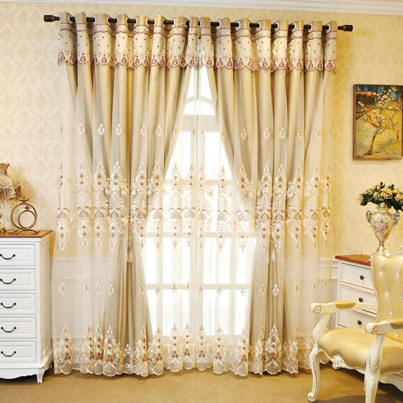 European Embroidery Floral Blackout Decorative Curtain Sets Custom 2 Panels Drapes No Pilling No Fading No off-lining