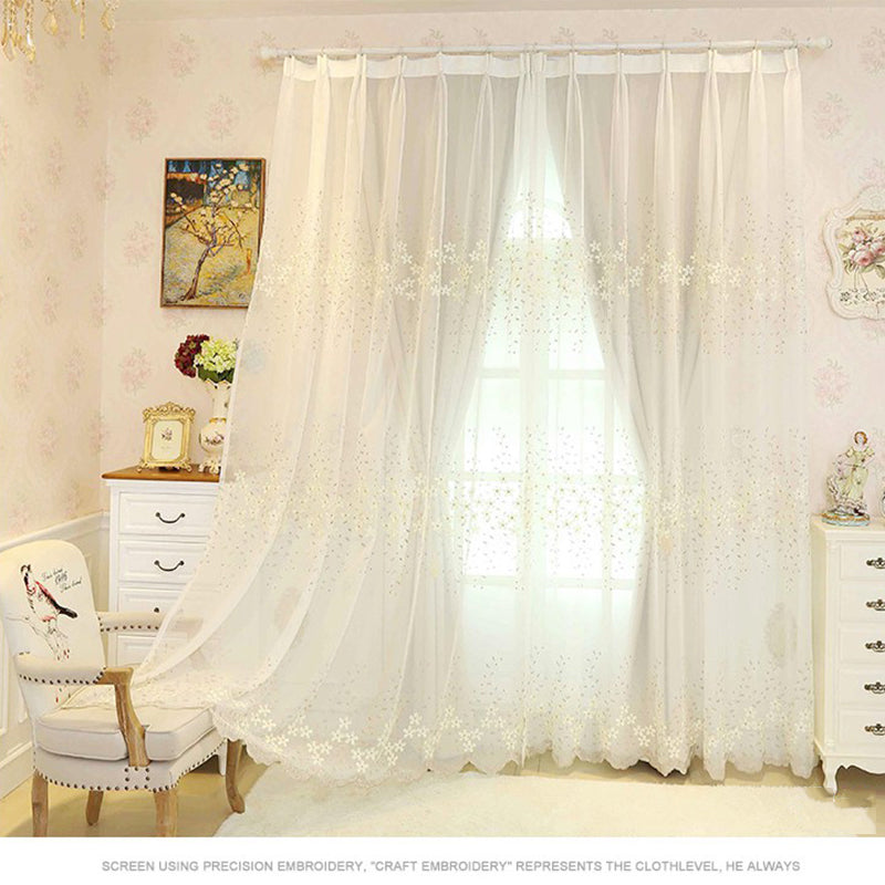 Window Curtains Rustic Floral Embroidery Sheer and Beige Shading Cloth Sewing Together Curtain Sets