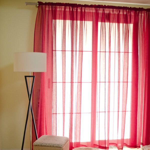 Concise Solid Red Custom Sheer Curtain