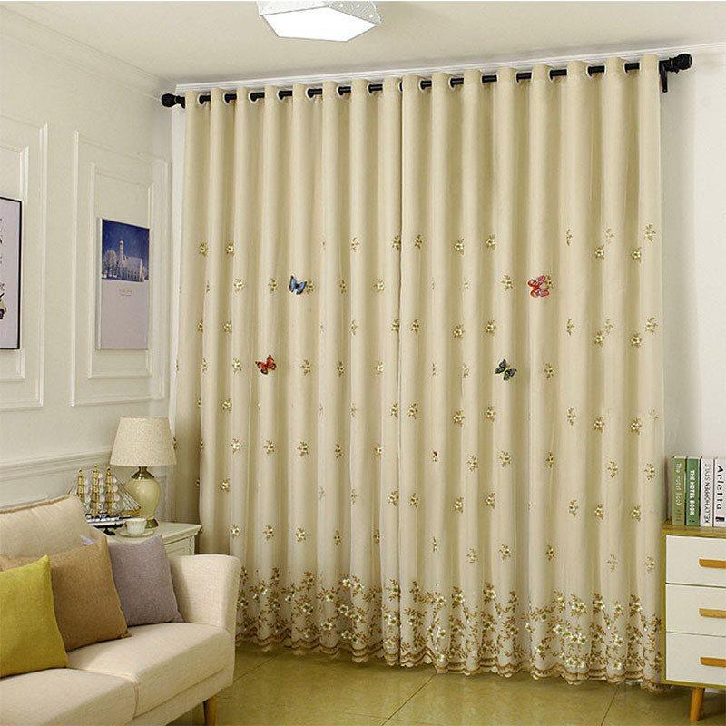 Embroidery Blackout and Decorative Cloth and Sheer Sewing Together Beige 2 Panels Curtain