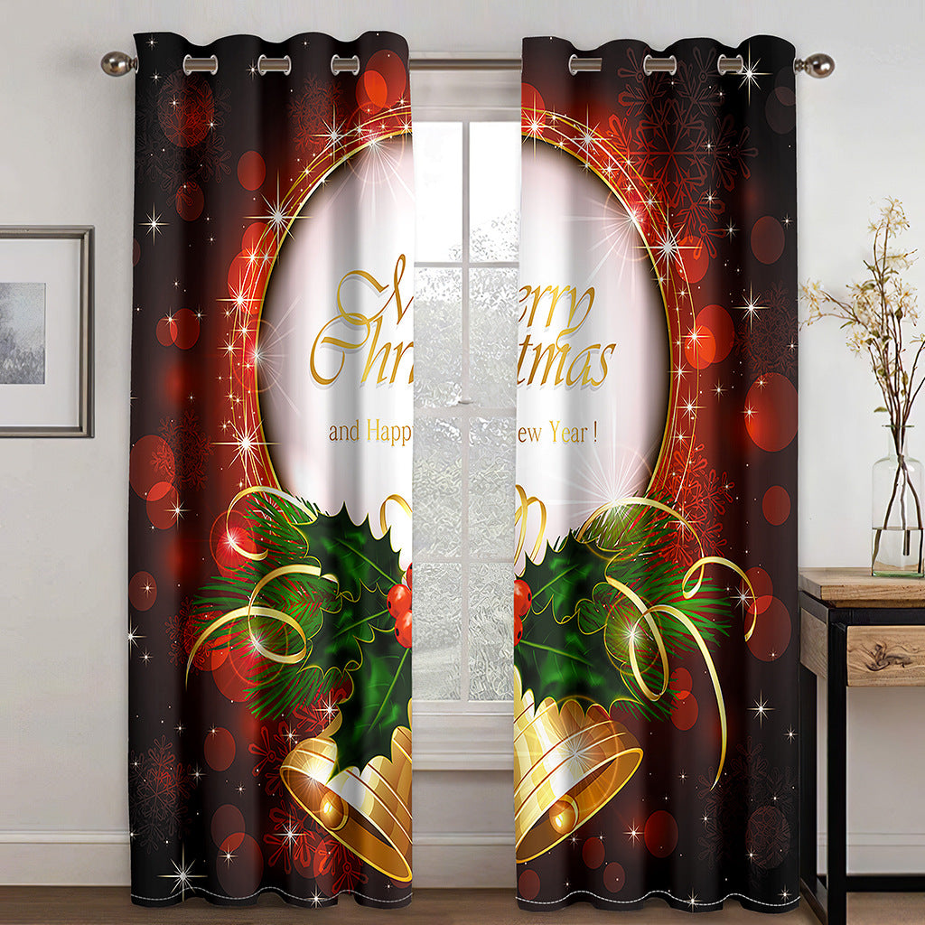 Merry Christmas Bell 3D Print Red Curtains Polyester Blackout Custom Christmas Curtains for Kitchen Living Room Bedroom Window