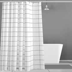 Waterproof PEVA Polyester Black and White Grid Shower Curtains No Fading No Yellowing with Hooks