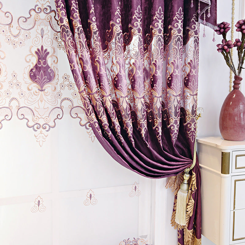 Window Curtains European Embroidery Hollow-out Blackout Curtain Purple Shading Curtains Sheer for Living Room Bedroom Decor Custom 2 Panels Drapes