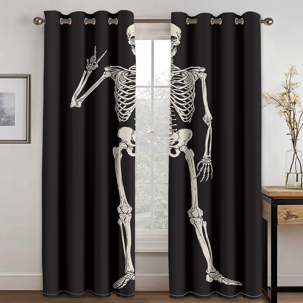 Creative Halloween Skull Black 3D Printed Blackout Decoration Window Shading Curtains Custom 2 Panels Drapes