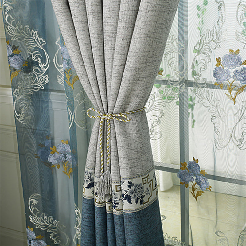 Floral Embroidery Sheer Curtains Voile Curtains Noble and Elegant for Living Room Bedroom Decoration Custom 2 Panels Drapes Breathable Drapes