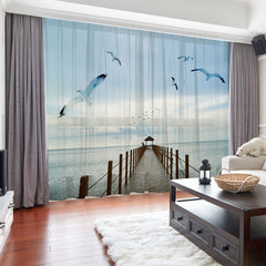 3D Sea gulls Blue Sky Sea Corridor Printed 2 Panels Custom Sheer